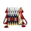 Borsa tote con ricamo etnico, motivi geometrici colorati e lunghe nappe rosse - Righe Verticali Colorate