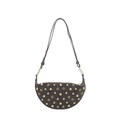 Dark gray crescent shoulder bag with golden studs and metal eyelets vintage punk style - Gray