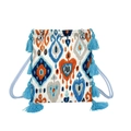 Mini sac cabas à motif ethnique Ikat avec glands bleu clair et tissu tissé robuste - Gris Bleu