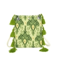 Sac fourre-tout ethnique en toile avec motifs tie-dye verts et franges bohèmes - Vert