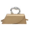Minimalistische champagne PU handtas met vloeibaar metalen handvat en verstelbare schouderriem - Khaki