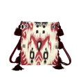 Cabas imprimé ikat ethnique avec glands rouge foncé et détails plissés artistiques - Bordeaux