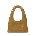 Sac hobo en daim marron avec rivets argentés et design fourre-tout spacieux - Grand / Marron