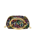 Colorful sequin evening bag with oval gold metal handle and chain strap for women - Colorful