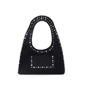 Sac hobo en daim noir avec clous argentés et bandoulière de style punk vintage - Grand / Noir