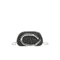 Schicke schwarze Abendtasche mit silbernen Strasssteinen und großer Metallschnalle - Schwarz