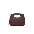 Minimalist chocolate brown acrylic evening bag with hollow oval handle and gold chain strap - Brown