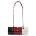 Borsa a tracolla cilindrica alla moda in pelle verniciata lucida nera rossa e bianca - Patchwork Nero-Bianco-Rosso