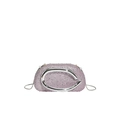Pochette de soirée en strass rose avec poignée ronde argentée et bandoulière chaîne - Rose