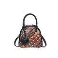 Multicolor hand-woven leather shell handbag with black heart charm and adjustable strap - Red