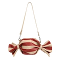 Creative candy-shaped crossbody bag with red and white spiral stripes and litchi texture - Red Cream Stripes (Candy Shape) / Red