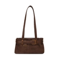 Large vintage dark brown matte tote bag with boho buckles and suede leather texture - Coffee