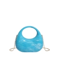 Blue marble texture acrylic crescent evening bag with elegant gold chain strap - Blue