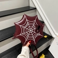 Retro burgundy spider web crossbody bag with embroidery and spider detail for Halloween - Red