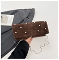 Dark brown suede envelope bag with silver rivets and sleek chain shoulder strap - Brown