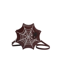 Unique spider web shaped crossbody bag in dark red with white print and spider embroidery - Red