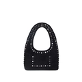 Sac fourre-tout noir en daim avec rivets argentés et bandoulière intégrée - Petit / Noir