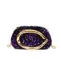 Sparkly purple sequin evening clutch bag with circular gold metal wrist handle - Black
