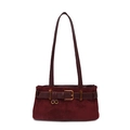 Retro deep wine suede tote bag with vintage gold buckle and slim leather shoulder straps - Burgundy