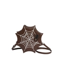 Brown star-shaped crossbody bag with white spider web embroidery and spider detail - Brown