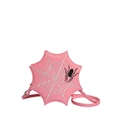 Pink spider web crossbody bag with silver embroidery and a black spider for Halloween - Pink
