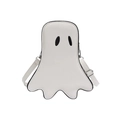 Borsa a tracolla a forma di fantasma in pelle PU bianca con ricamo nero e cinturino - Bianco