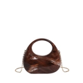 Sac à main demi-lune ambré effet marbre avec chaîne dorée et poignée ronde intégrée - Marron