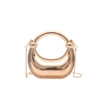 Moderne goldene Spiegel-Clutch in Halbmondform mit Rundgriff und eleganter Umhängekette - Gold