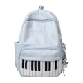 Light blue school backpack with polka dots, piano keyboard design, and star pendant - Blue