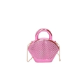 Borsa da sera rosa a forma di conchiglia con cristalli scintillanti e catena oro - Rosa