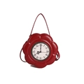Vintage rote Blumen-Handtasche mit römischen Ziffern und glänzender Lederoptik - Rot