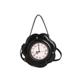 Schwarze glänzende Handtasche im Blumendesign mit Retro-Uhrenzifferblatt und Griff - Schwarz