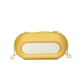 Futuristic yellow acrylic oval box bag with gold chain strap and mirror detail - Yellow