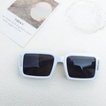 White rectangular thick frame sunglasses with dark lenses and silver metal side accents - White