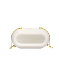 Minimalist white hardshell clutch bag with large oval mirror and gold chain strap - White