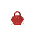 Mini borsa da sera rossa a ventaglio con perline e catena metallica dorata - Rosso