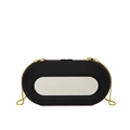 Oval black acrylic clutch bag with mirror panel and detachable gold chain strap - Black