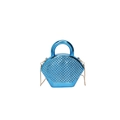 Mini electric blue rhinestone round clutch bag with gold chain strap for women - Blue