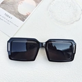 Oversized square sunglasses with glossy black frames and silver metal accents - Black and Gray