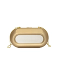Irregular acrylic clutch bag in matte gold finish with oval mirror and metal chain - Khaki