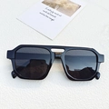 Classic black pilot sunglasses with double bridge frame and dark lenses for men and women - Black and Gray