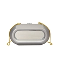 Glossy silver capsule clutch bag with mirror detail and thin gold chain strap - Gray