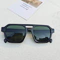 Retro punk black square sunglasses with double bridge frame on a minimalist white surface - Black Frame Green Lens