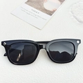 Classic black square frame sunglasses with silver diamond rivets and dark lenses - Black and Gray