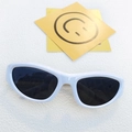 Y2K oval sunglasses with white frame and dark lenses featuring 55-20-120 dimensions - Porcelain White
