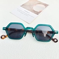 Green translucent geometric sunglasses with tortoise shell temples and grey lenses - Green Gray