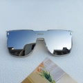 Oversized silver mirrored shield sunglasses with transparent frame and metallic rivets - Silver Mirrored
