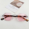 Irregular hexagon sunglasses with transparent frames and tortoise shell temples - Transparent Pink Lens