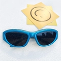 Y2K vintage sports sunglasses with electric blue wrap-around frame and dark grey lenses - Blue