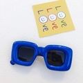 Retro Klein blue thick frame rectangle sunglasses with dark black lenses for women - Blue
